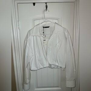 Zara White Cropped Button-Up Shirt
